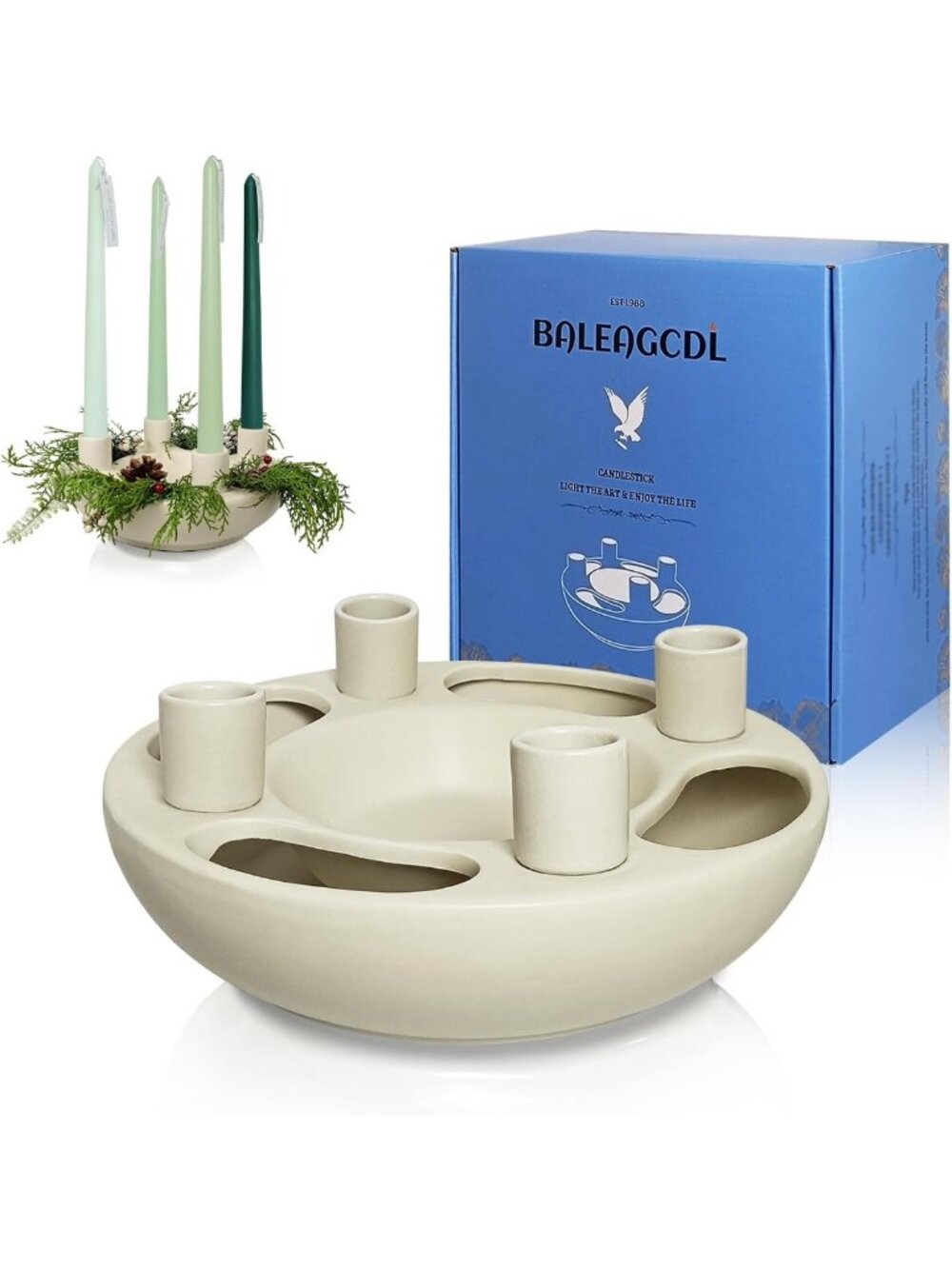 Handmade White Ceramic Candle Holder - Elegant Advent Wreath, Home Decor